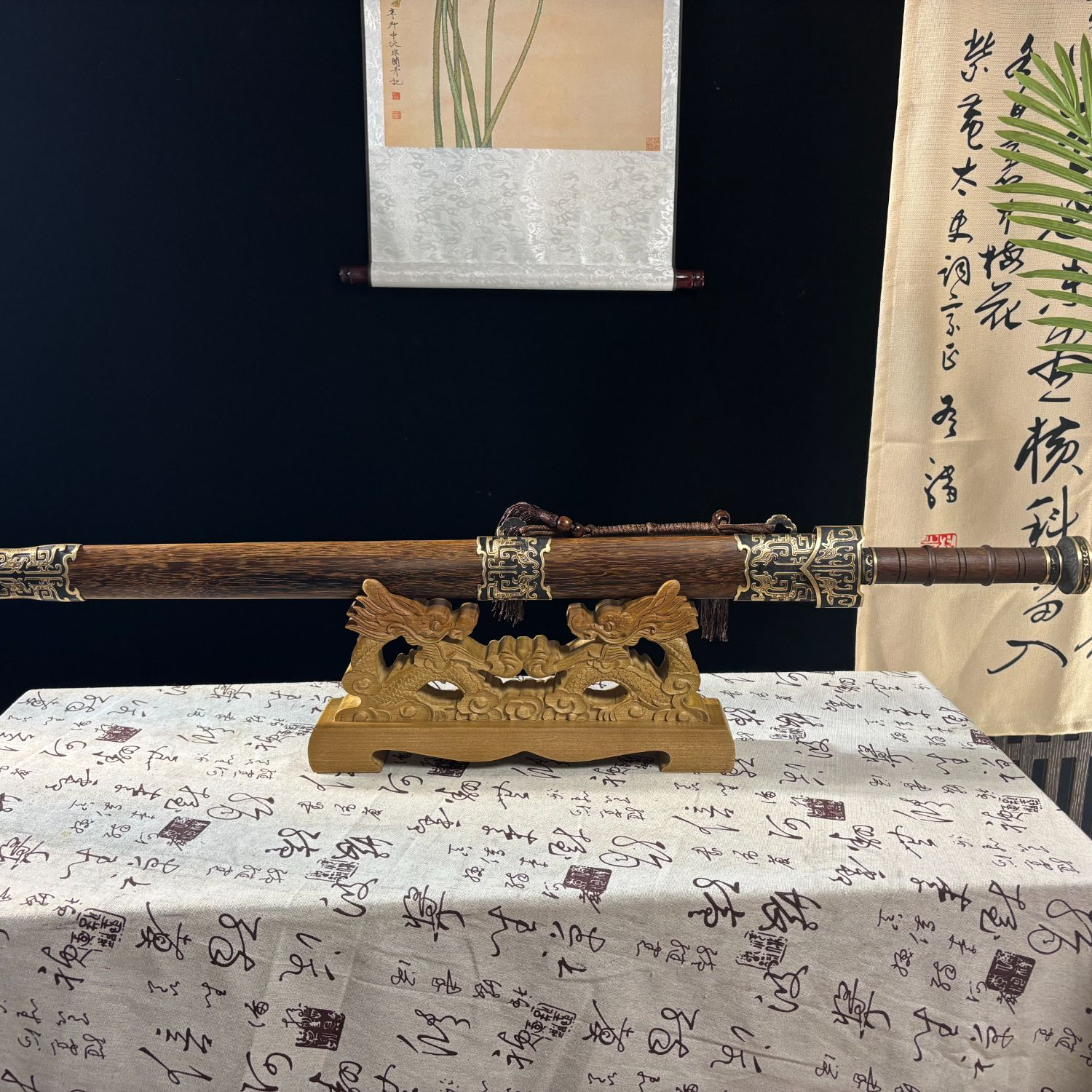 【赵云剑】花纹钢八面剑  花梨木  纯铜装具  未开刃摆件收藏