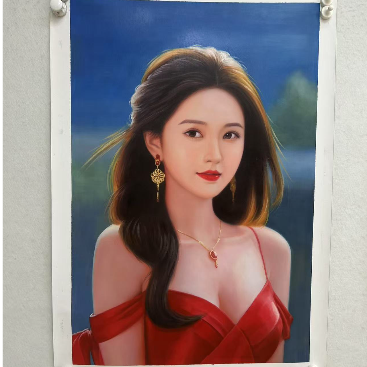 林彦新--中国新娘- 大波浪-都市丽人  约60*90厘米-手绘油画-麻布