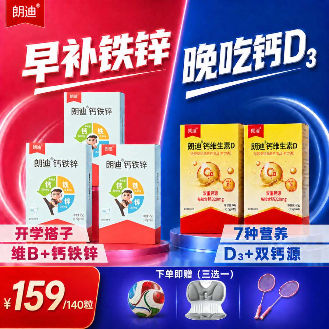 【早钙铁锌+晚D3】朗迪液体双钙源开学季矿物质儿童青少年学习运动商品图