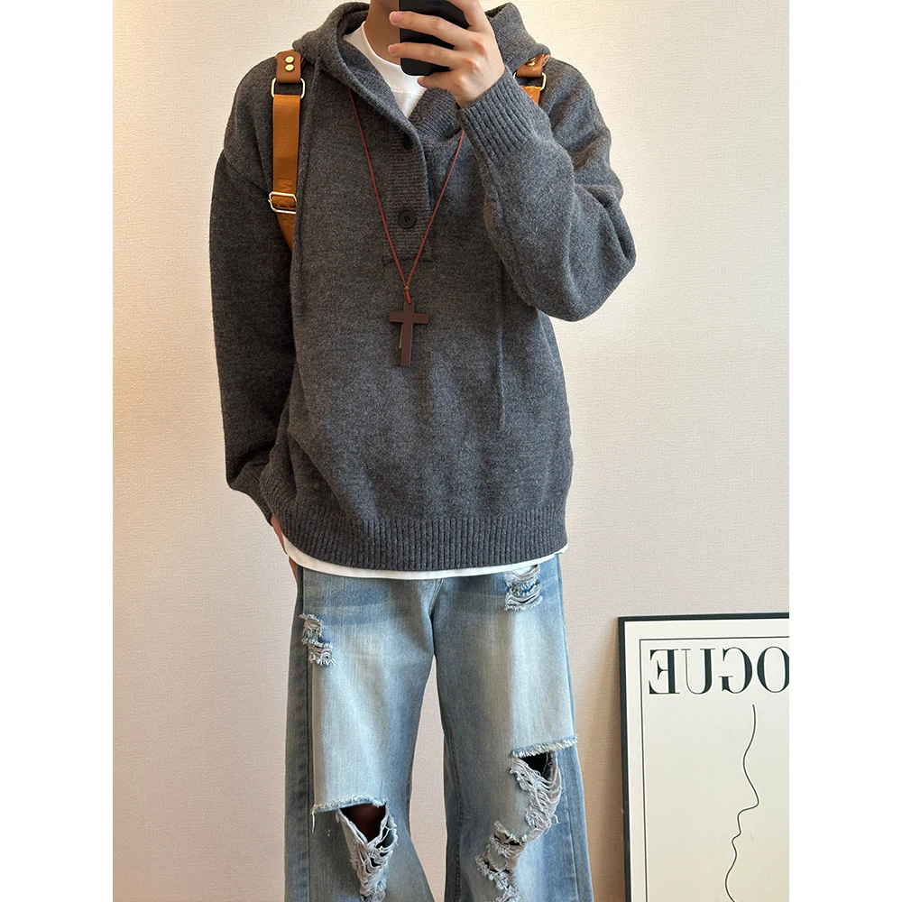连帽针织毛衣外套男女秋冬季新款cleanfit美式复古情侣针织衫潮牌