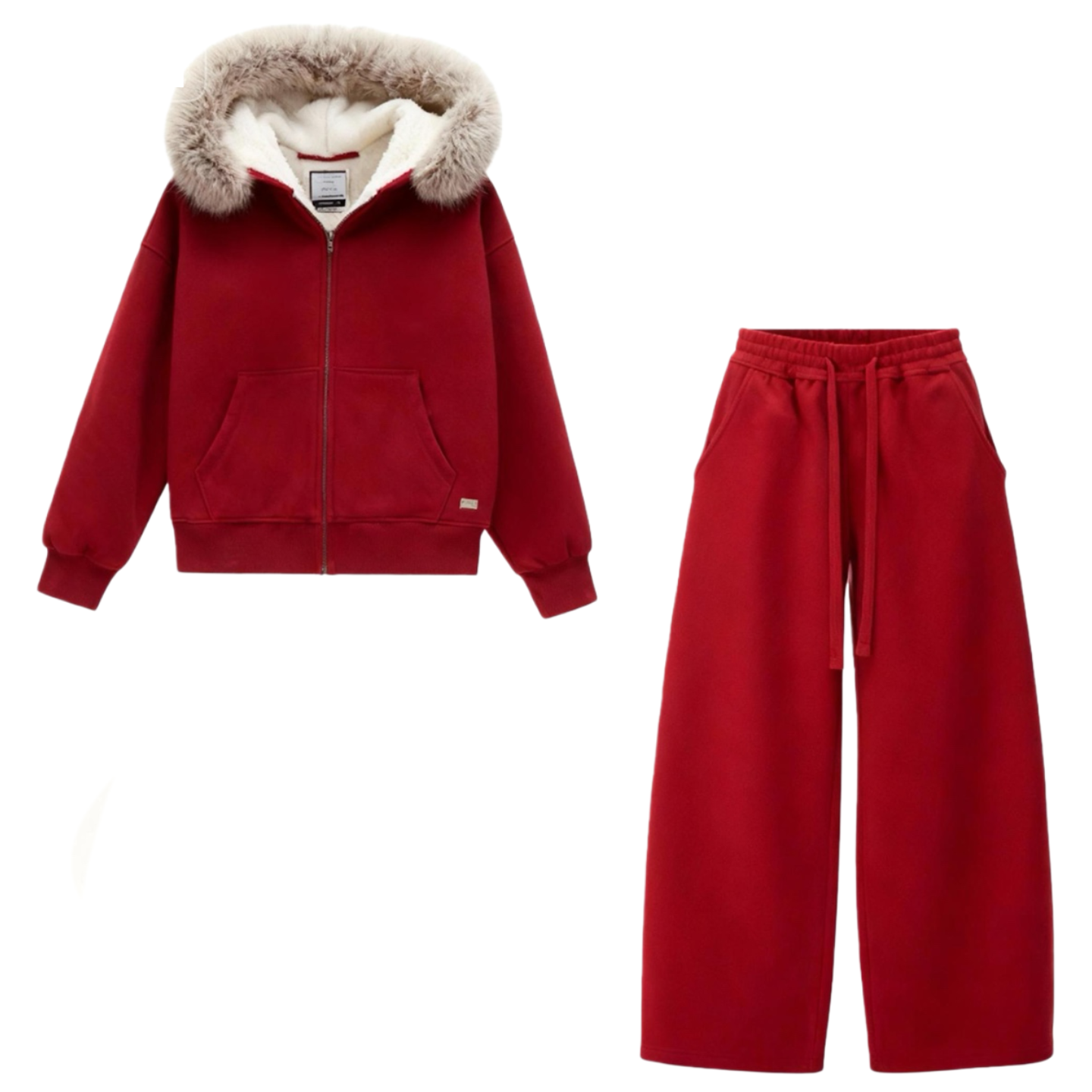 大码辣妹风休闲风时尚套装休闲时尚红色金丝连帽加绒洋气