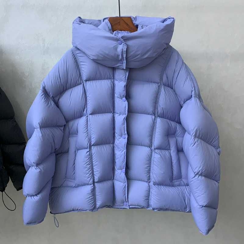 正品大朵90白鸭绒云朵泡芙龟背高端菱形格短款连帽可拆卸羽绒服