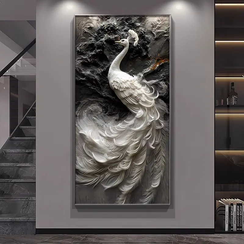 高级感孔雀挂画入户进门玄关装饰画走廊过道好寓意装饰画