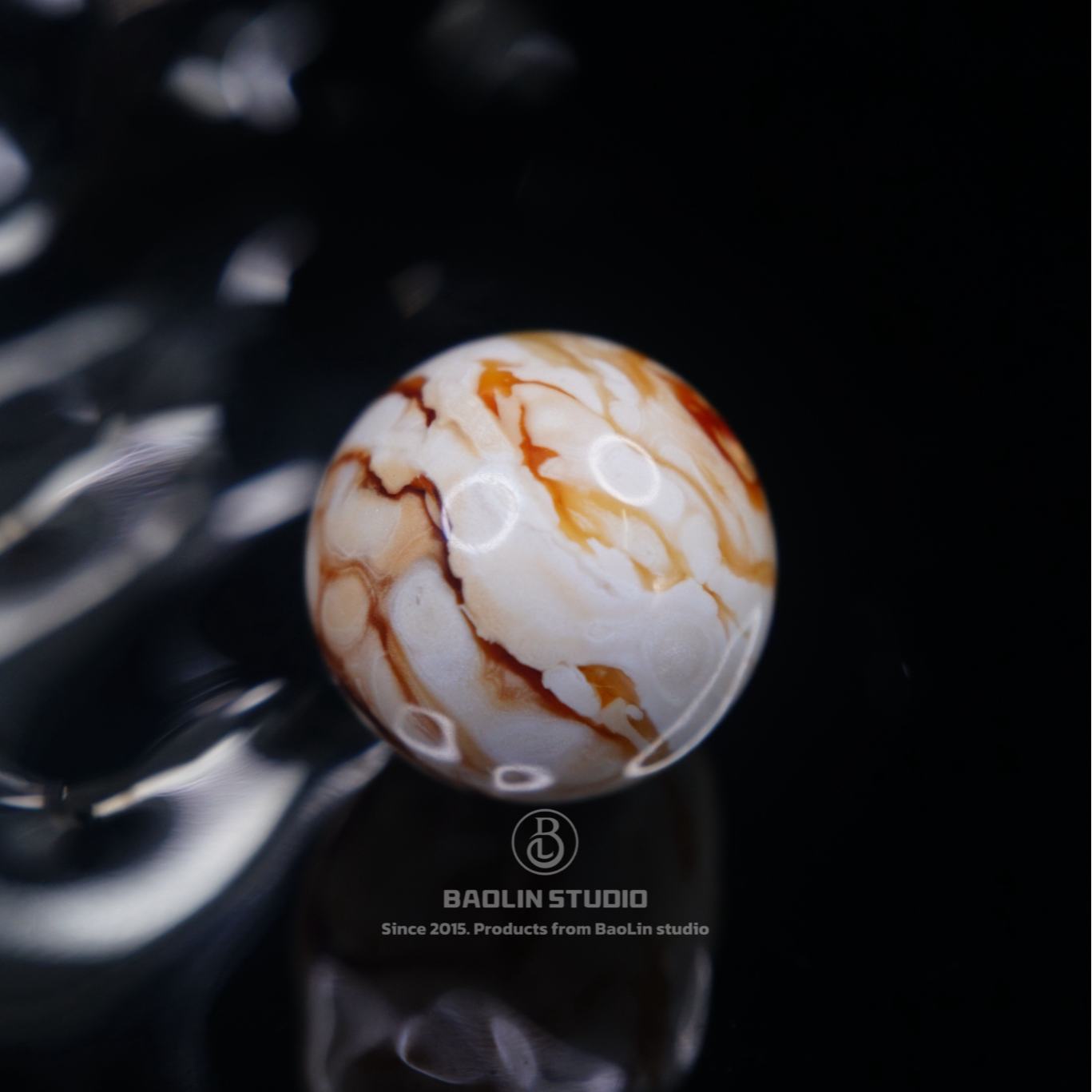 「猛虎」19.2mm红白彩沁虎皮纹圆珠单珠· 天然琥珀蜜蜡精品文玩配饰