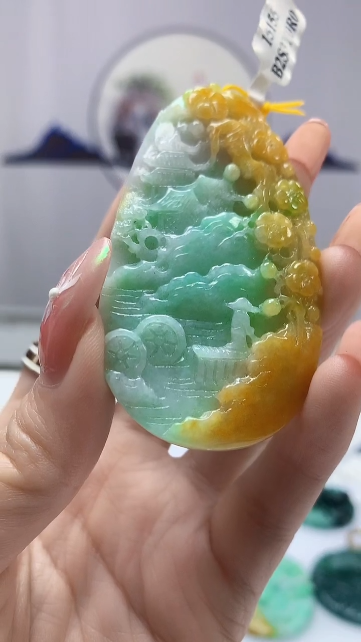 【闪购商品】定制翡翠未镶嵌4812DD-毛货挂件山水66