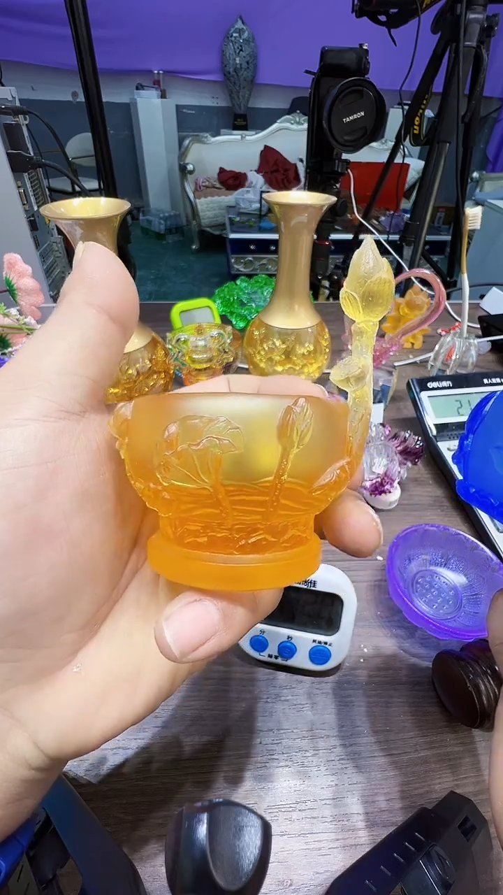 手工艺品琉璃古法琉璃荷花烛台摆件