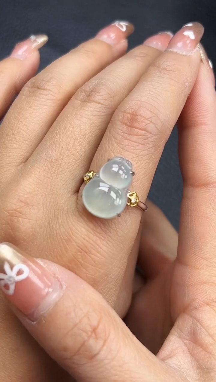 【闪购商品】翡翠戒指18K金镶嵌YM388-389-3 葫芦戒指