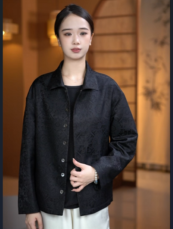 K668鹅绒可喜登秋冬新款桑蚕丝『上久楷夔龙凤纹』高端男士长袖外套