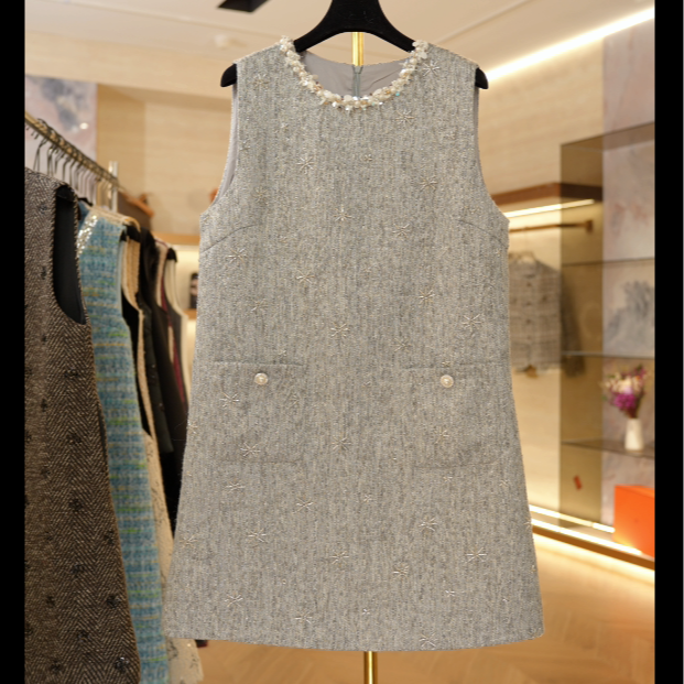 【零】圆领亮片小香风背心连衣裙女背心裙裙子668980