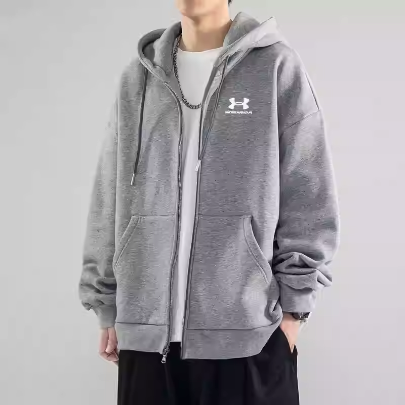 安德玛外套男士长袖针织连帽卫衣男款加绒夹克运动服1373881-012
