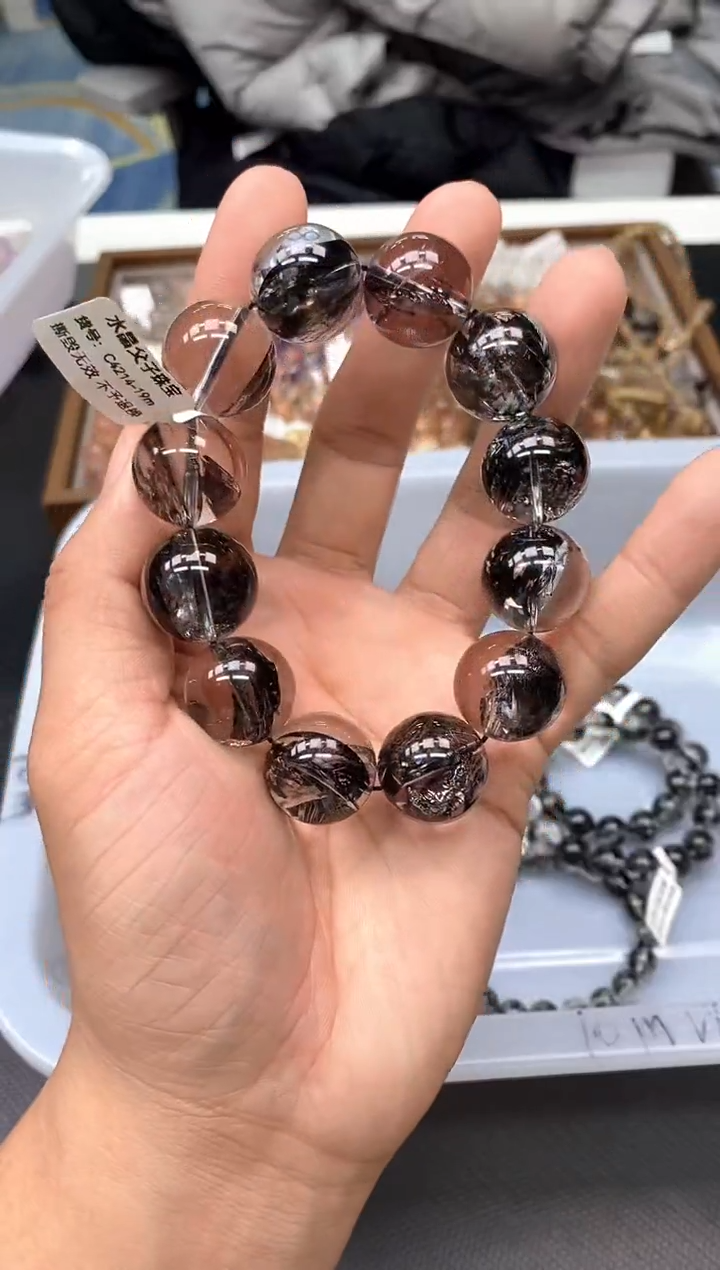 未镶嵌手串水晶11黑闪灵19mm