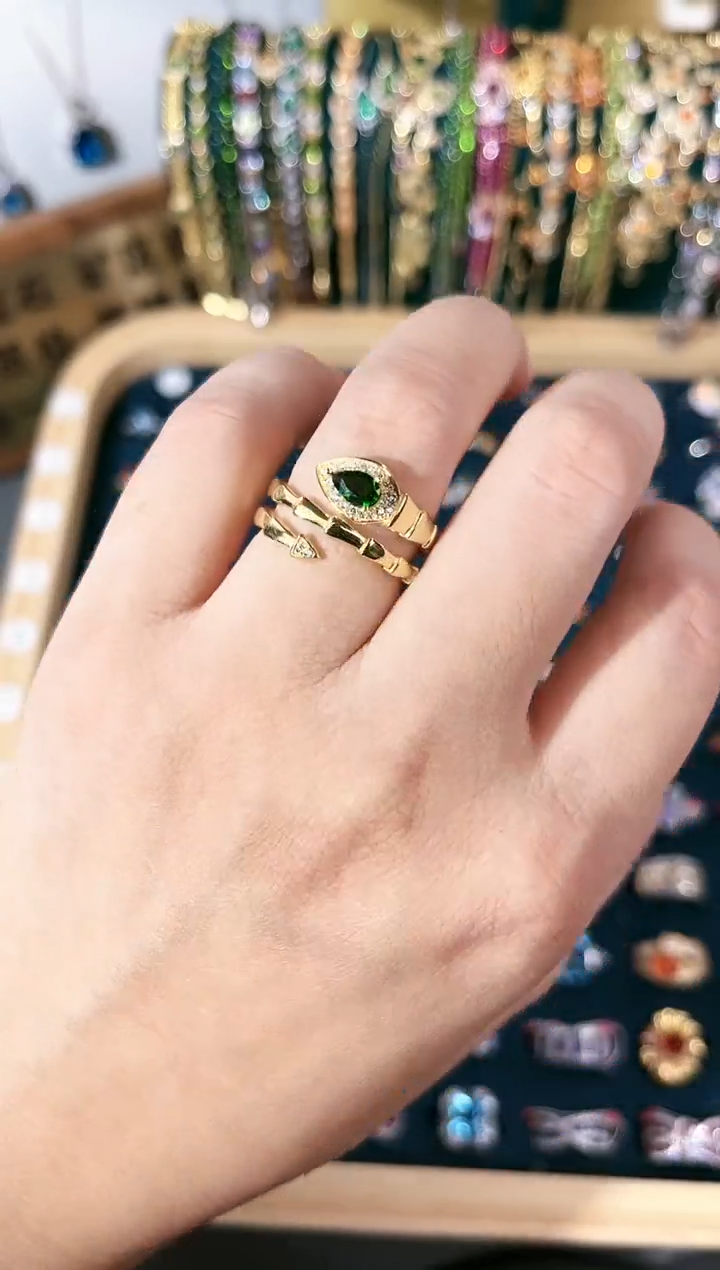 【闪购商品】透辉石戒指银S925镶嵌S-026