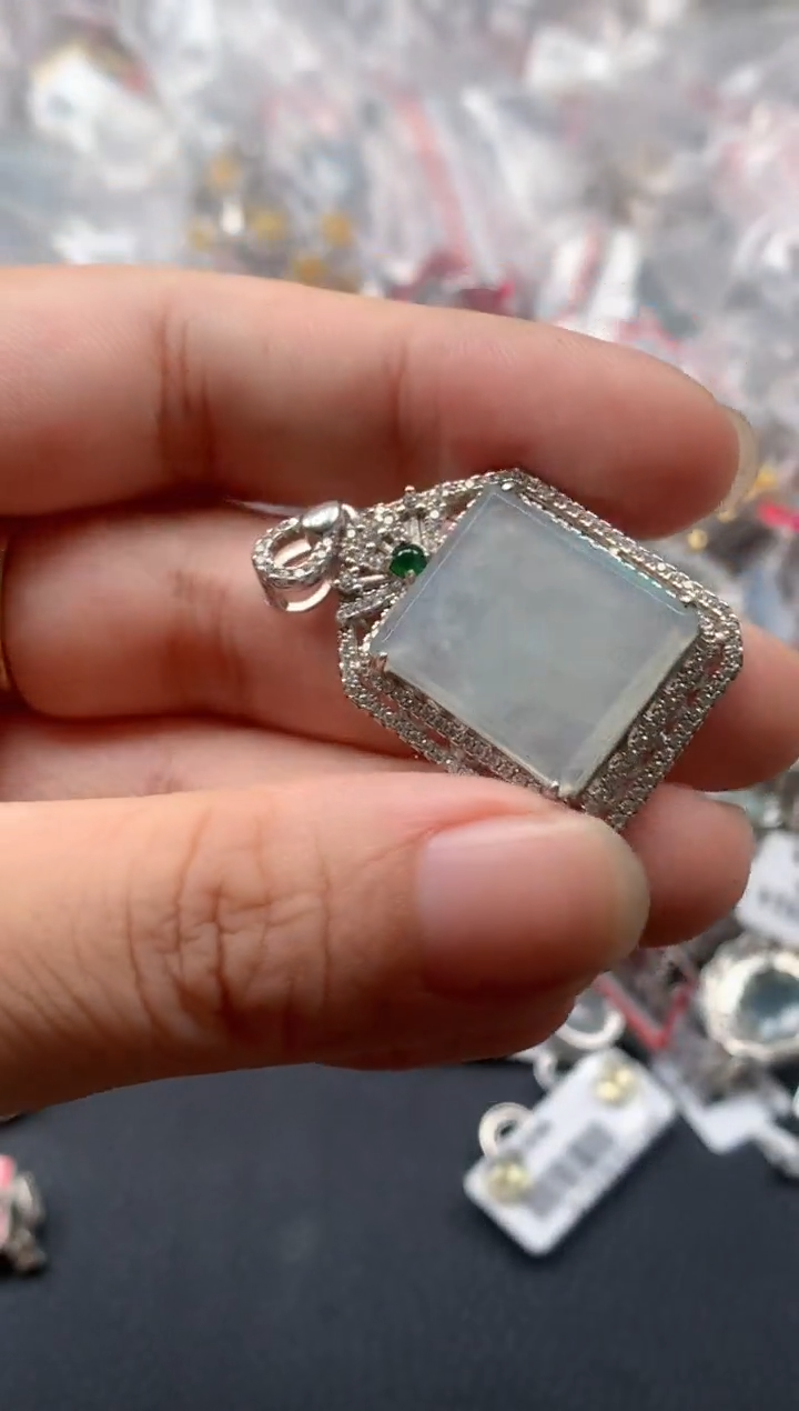 银S925镶嵌戒指翡翠天然A货缅甸翡翠