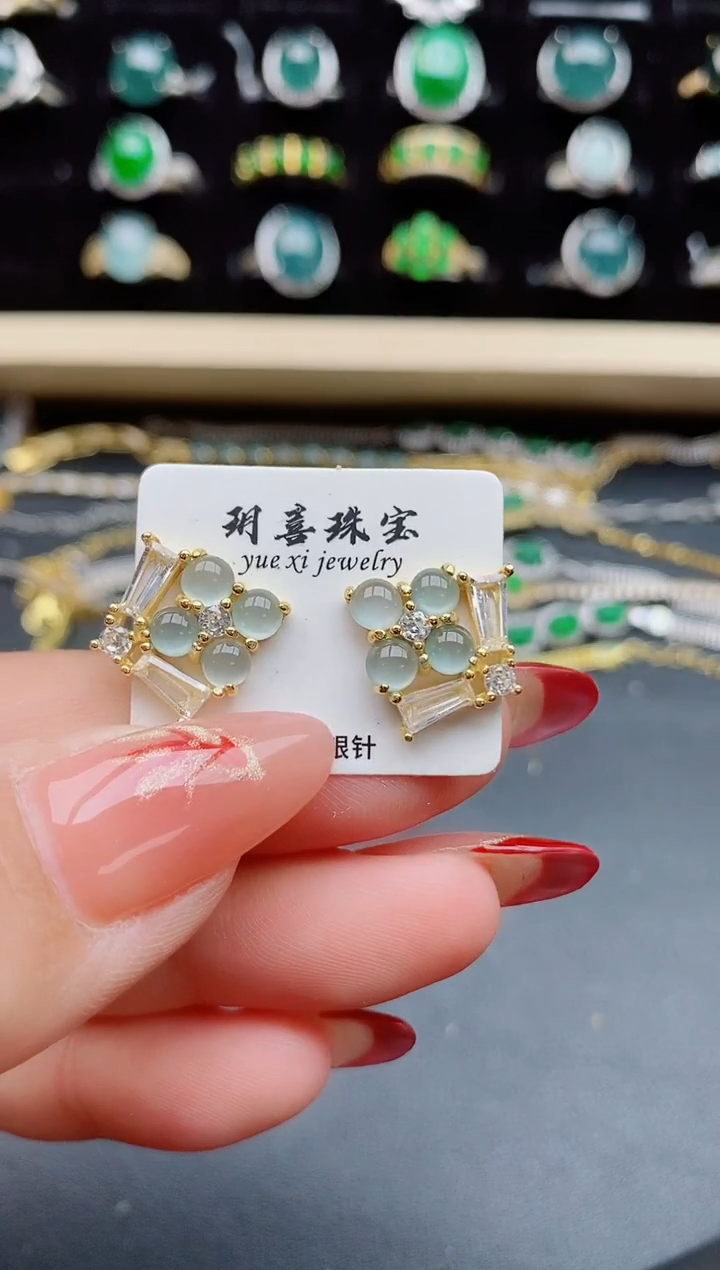 【闪购商品】翡翠耳饰银S925镶嵌5080550