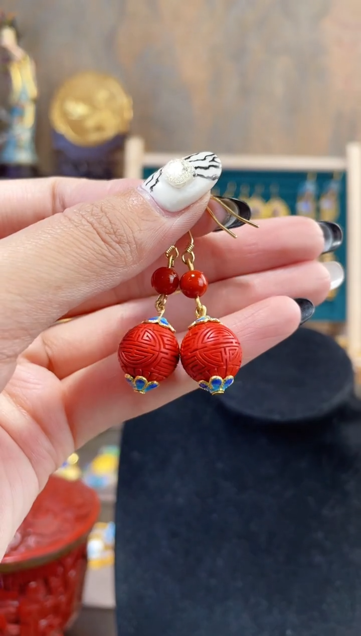 【闪购商品】非遗雕漆寿字精品耳环