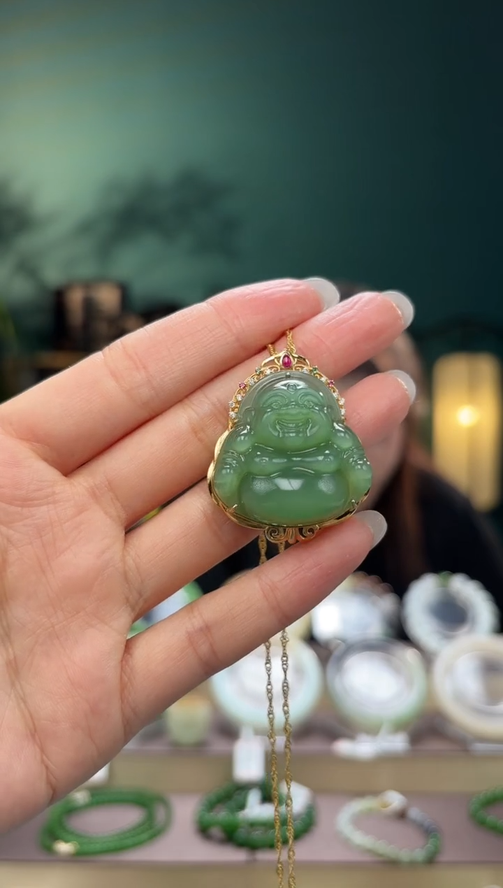 【闪购商品】和田玉吊坠(不含链)18K金镶嵌佛公吊坠