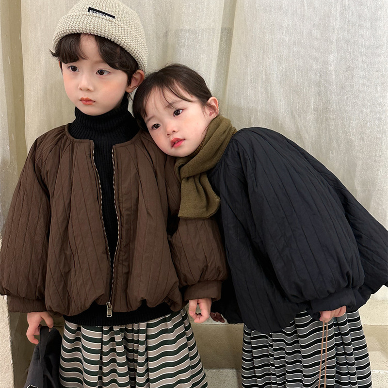 儿童冬季韩版中性款宽松加厚棉服宝宝泡泡袖棉衣外套FY229