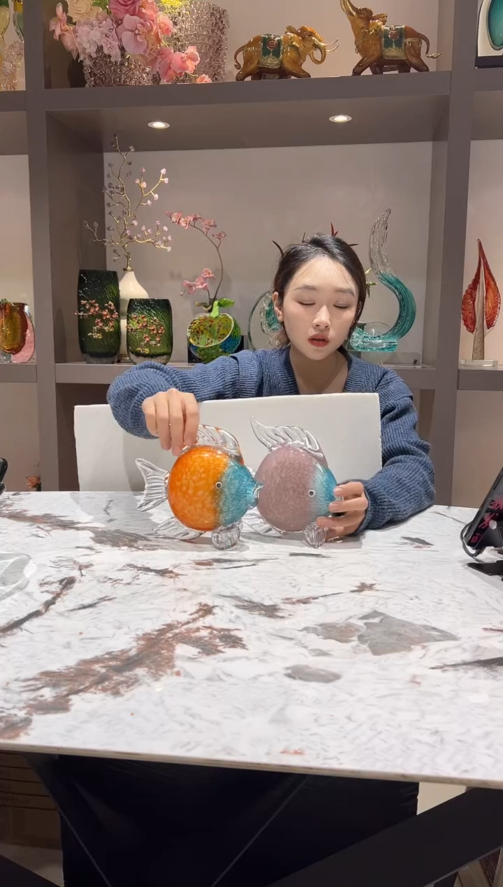 琉璃小鱼摆件一对