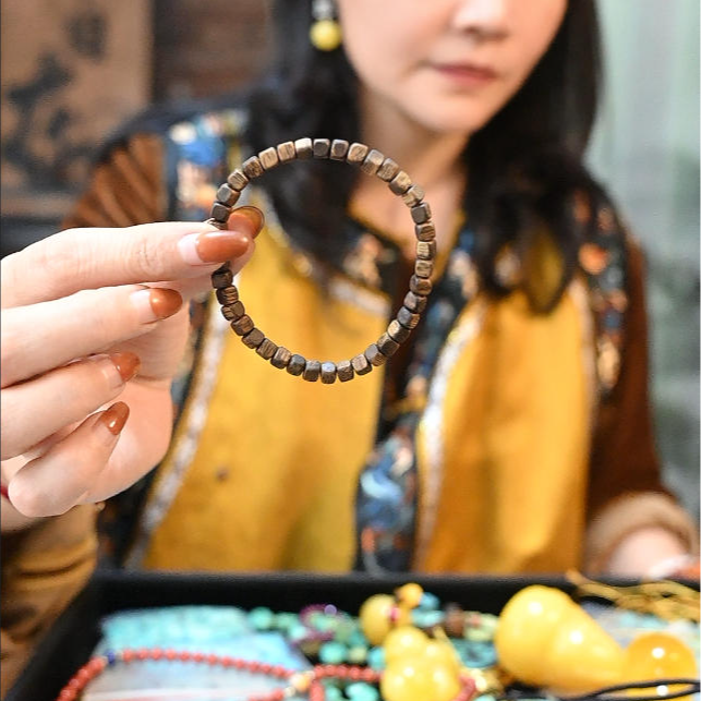 非金属木质手链 小方木素圈手串/约6mm