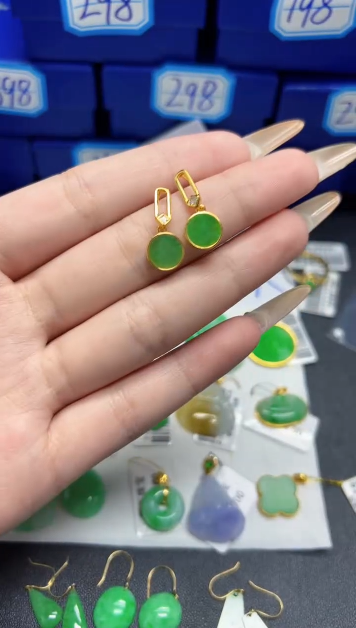 【闪购商品】翡翠耳饰银S925镶嵌Y缅料A货/多样性发货/一件