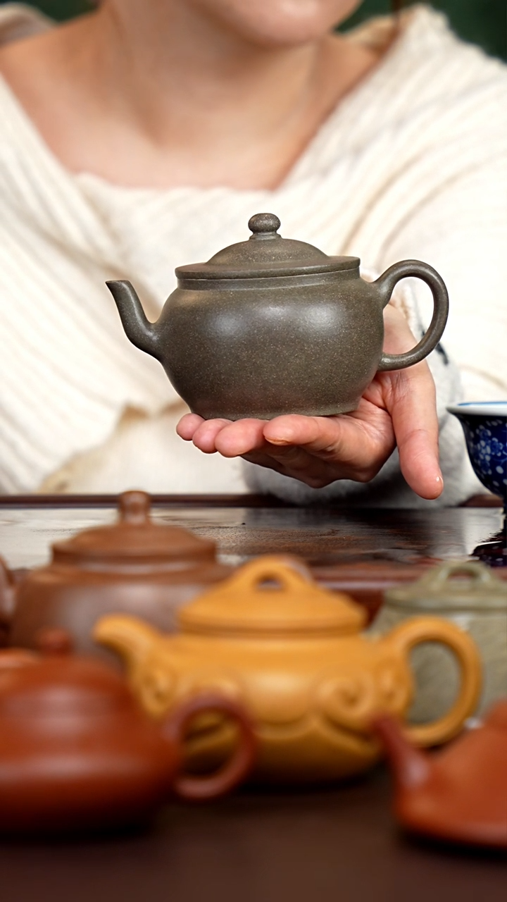 茶壶紫砂蟹壳青笠帽