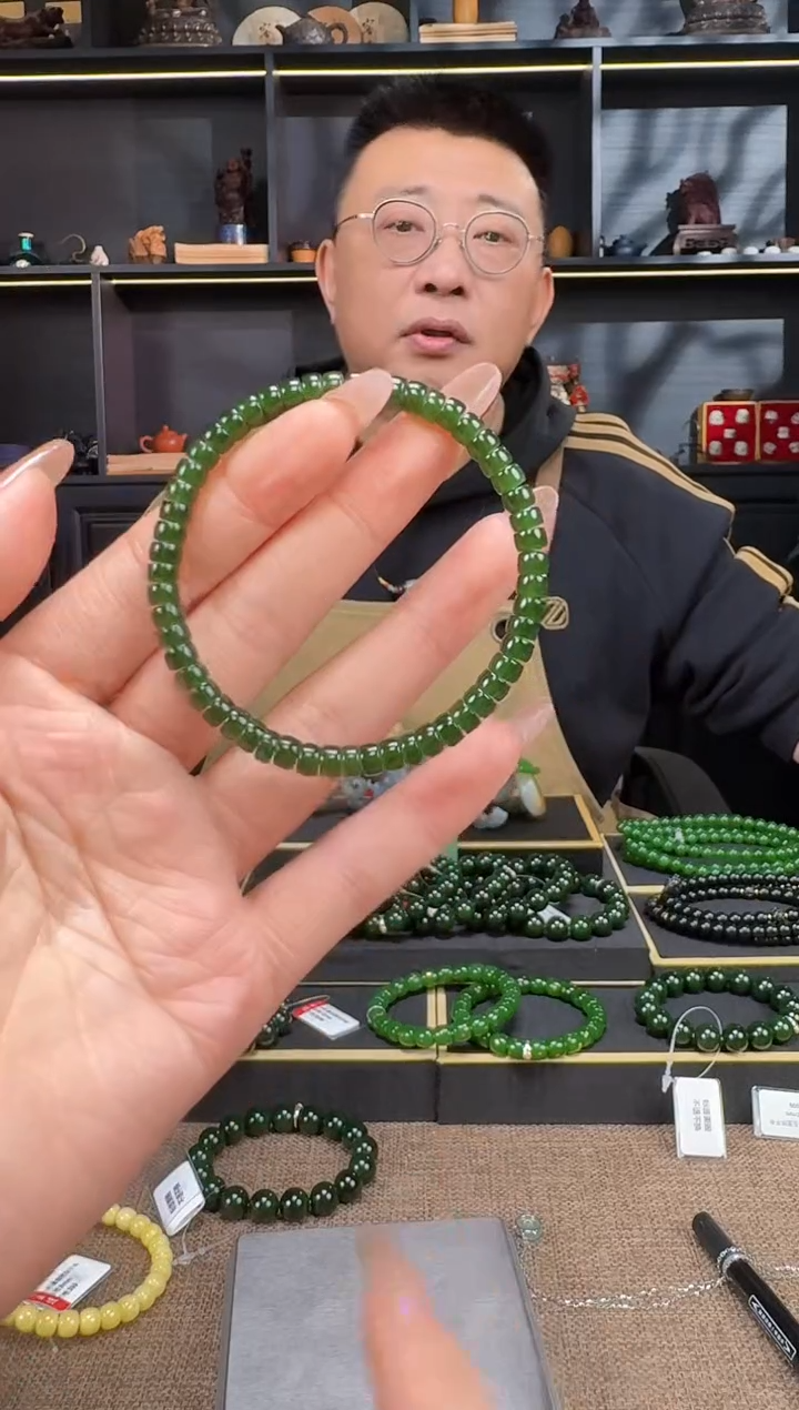 【闪购商品】和田玉2未镶嵌5.5mm碧玉药片手串