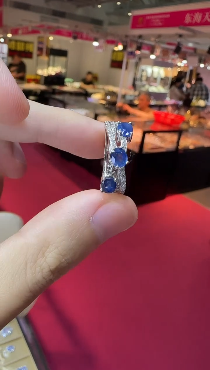 戒指蓝宝石银S925镶嵌排戒皇家蓝