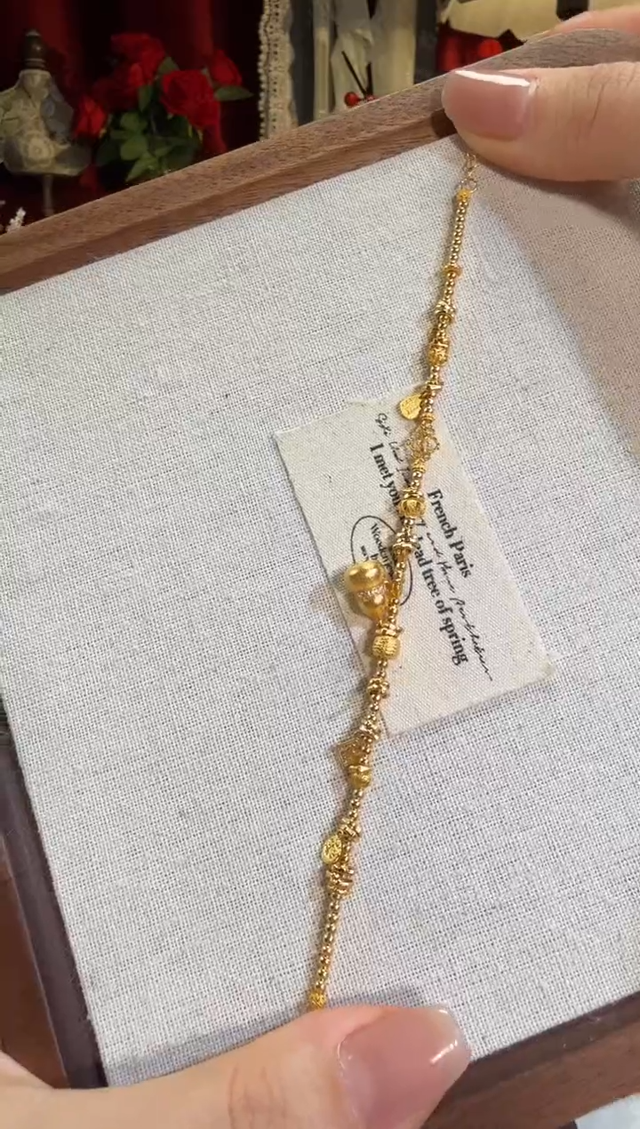 【闪购商品】淡水珍珠手绳18K金镶嵌全金胖葫芦盘缠