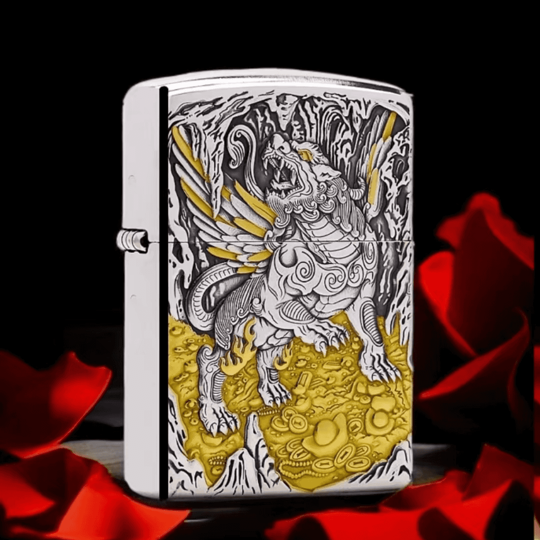 ZIPPO/之宝zippo打火机镀银金天禄貔貅浮雕盔机送男朋友DYH1X1