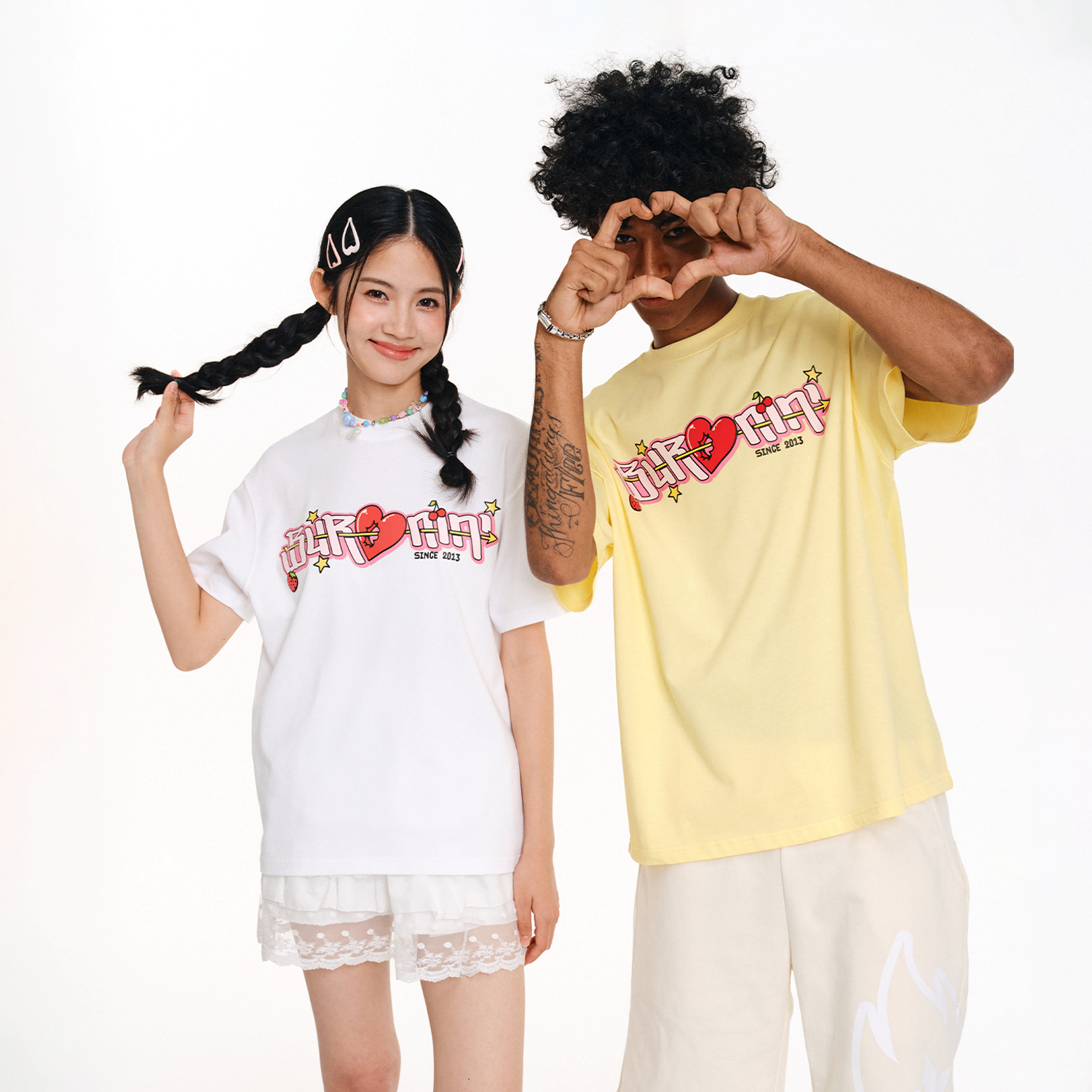 BURNIN*一箭穿心横排logo短袖T恤休闲运动时尚小火苗圆领情侣装