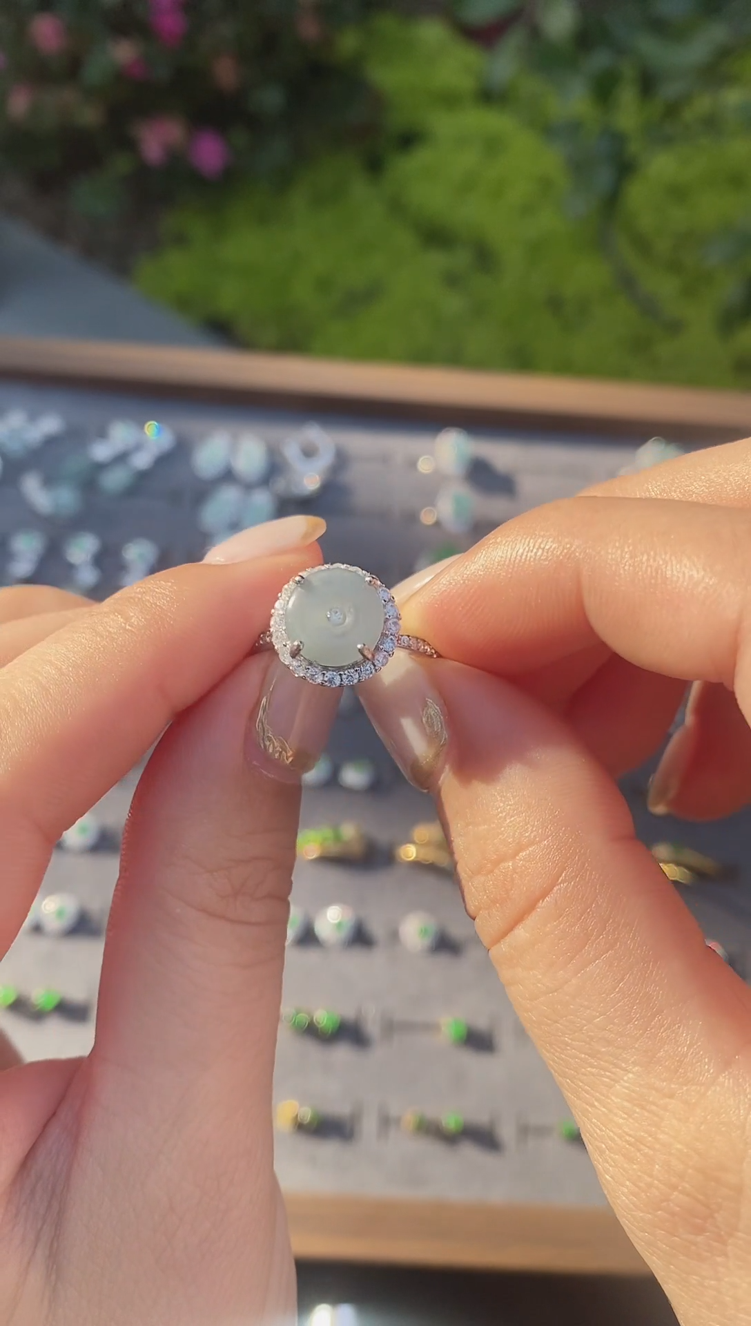 【闪购商品】翡翠耳饰银S925镶嵌天然A货冰种翡翠戒指