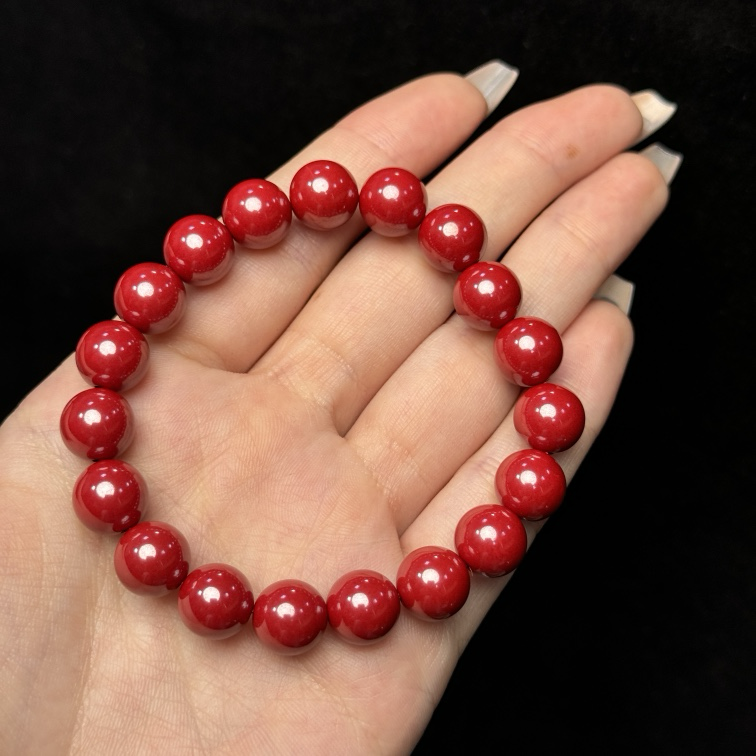 含辰砂工艺品【普陀山欢喜】朱砂单圈手串约10mm K20483