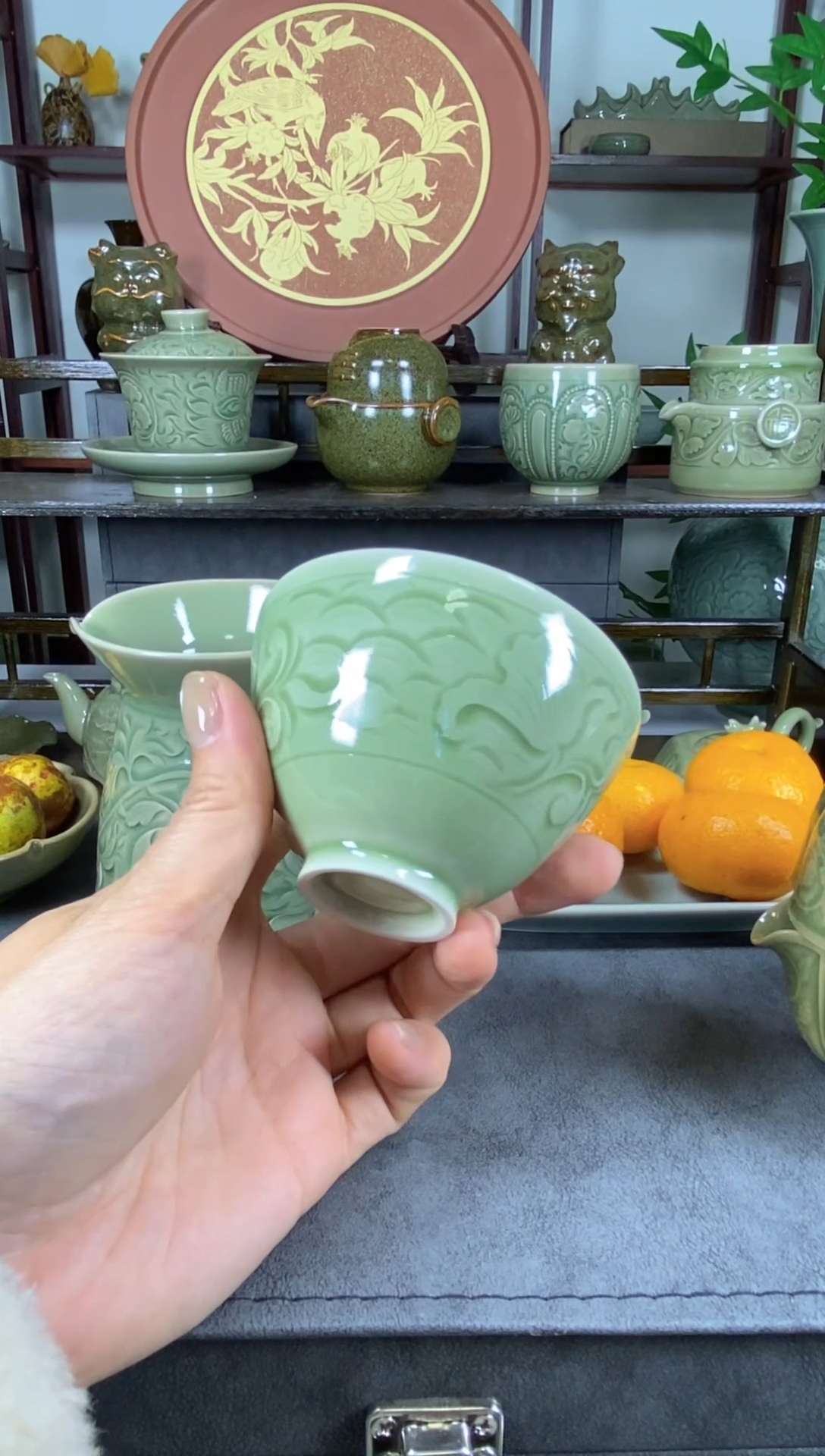瑕疵处理 【白泥】手工刻花莲纹茶盏 一个