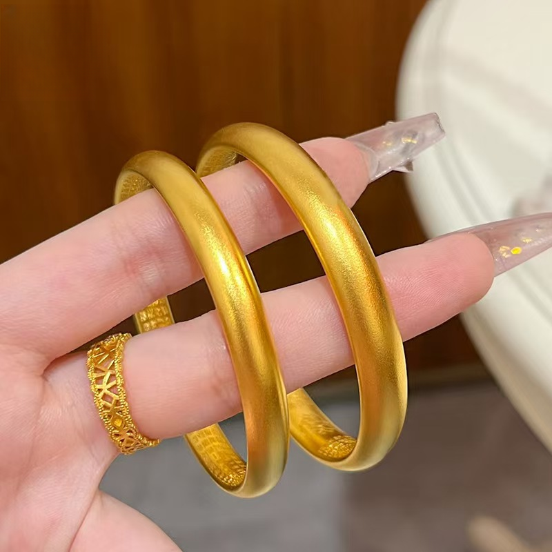 铜合金手镯 铜合金复古莲花心经手镯实心磨砂素圈送女友妈妈礼物
