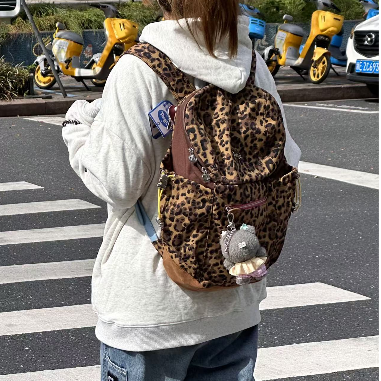 TG豹纹双肩包-休闲大容量背包肩带可调节旅行通勤双肩包F1