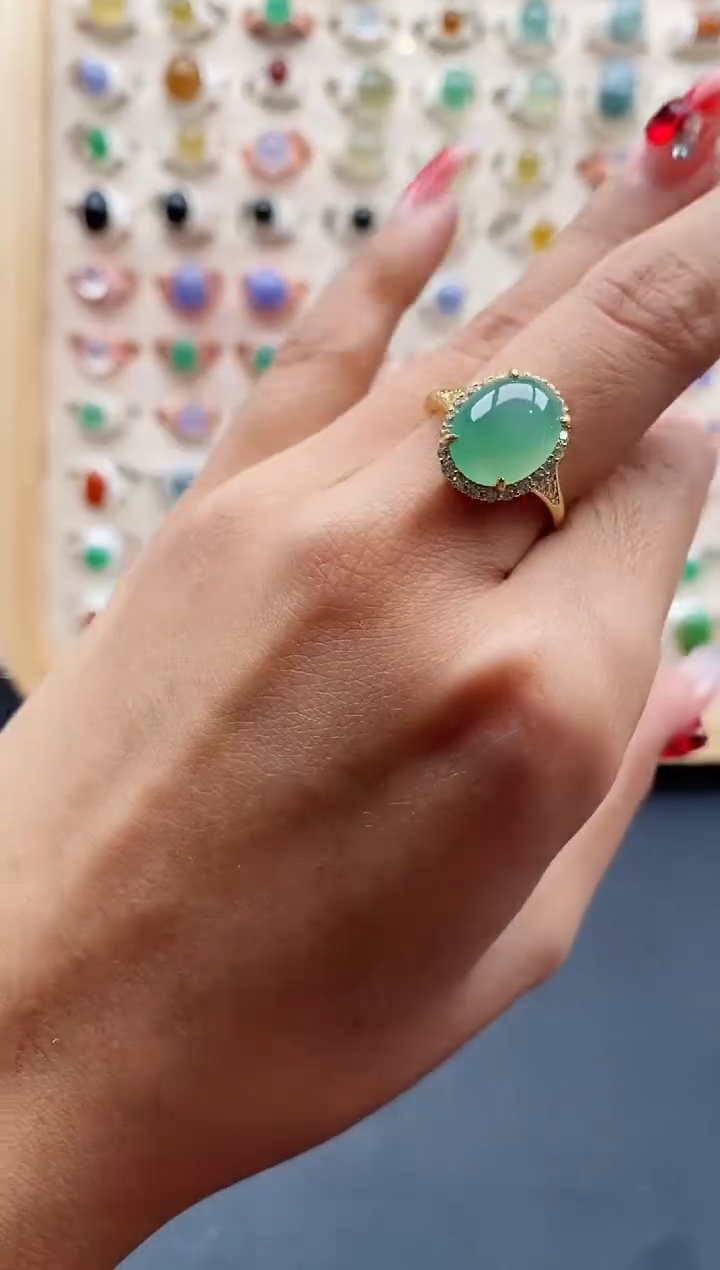 【闪购商品】翡翠戒指银S925镶嵌缅甸天然A货翡翠333  3+