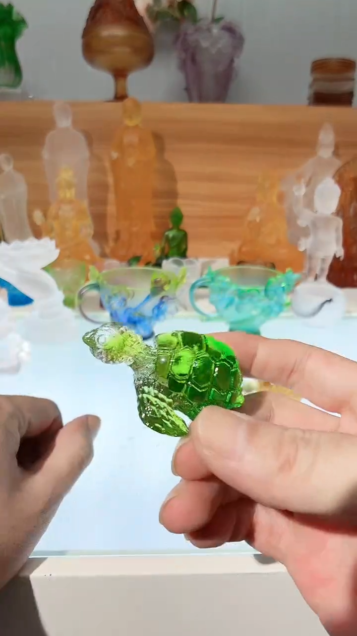 手工艺品琉璃绿色小海龟摆件