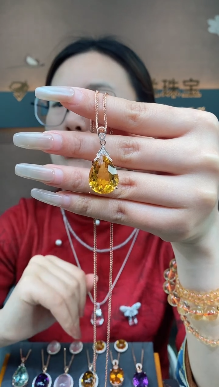 【闪购商品】黄晶吊坠银S925镶嵌黄晶吊坠