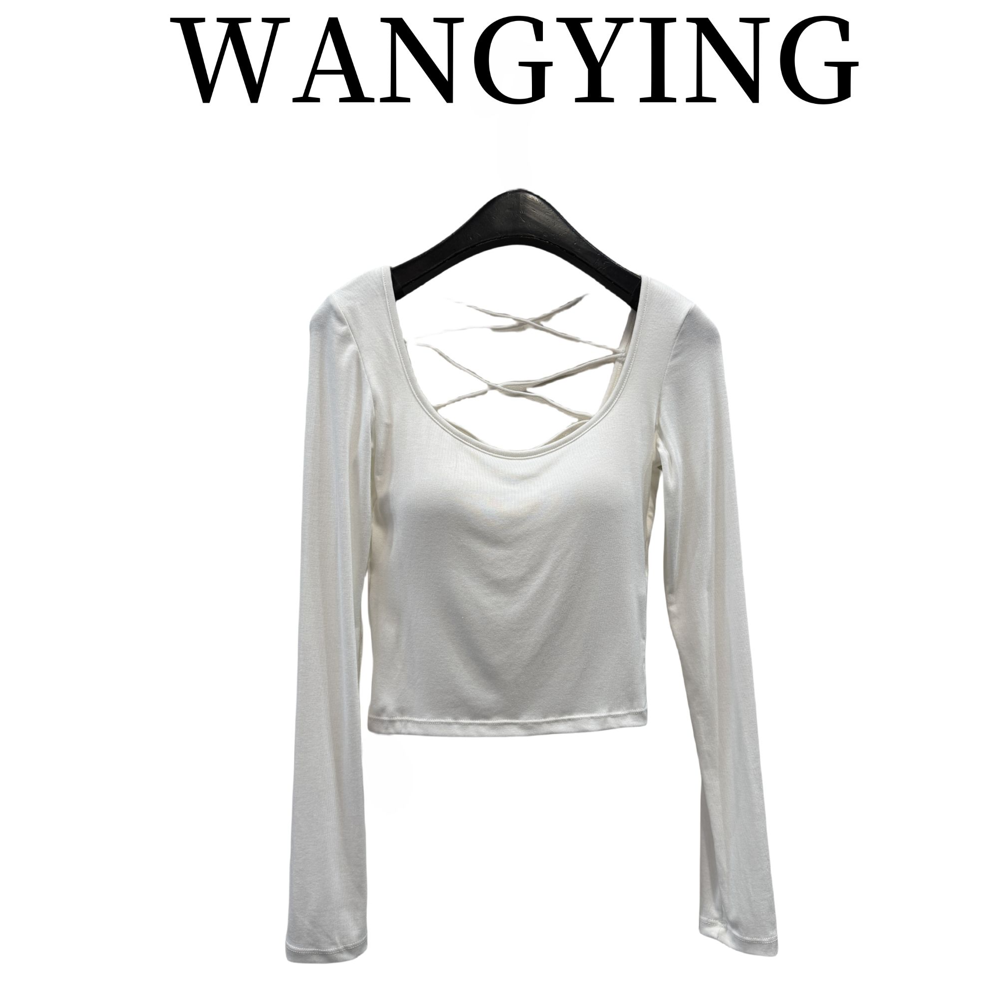 莹莹红人馆【XIAOYU】时尚辣妹交叉露背方领长袖打底50270094  203