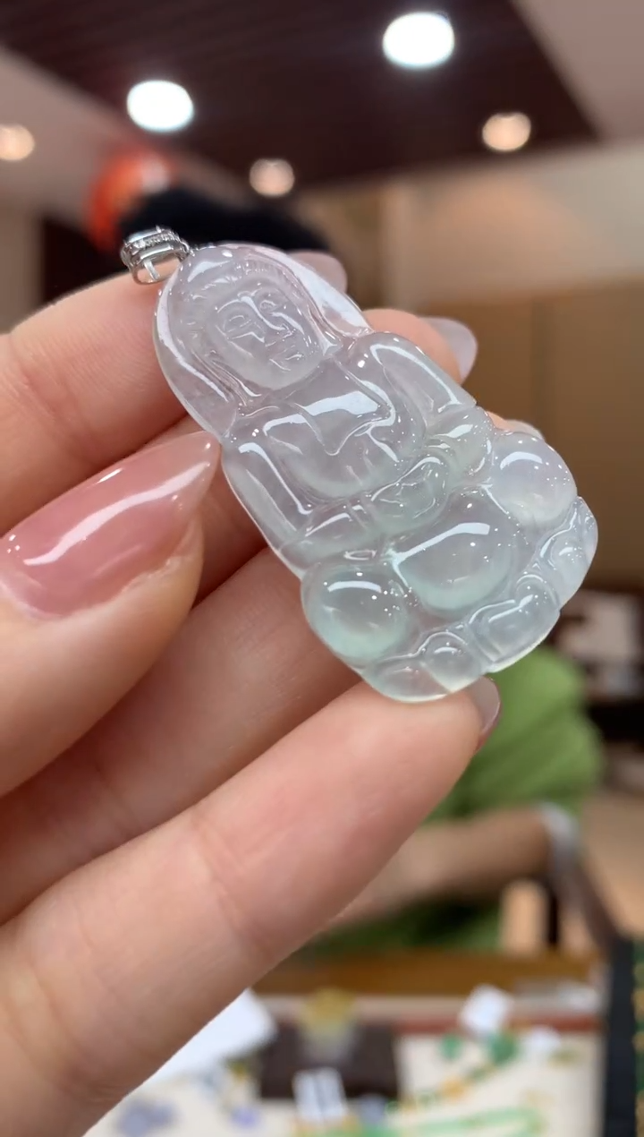 吊坠(不含链)18K金镶嵌翡翠观音