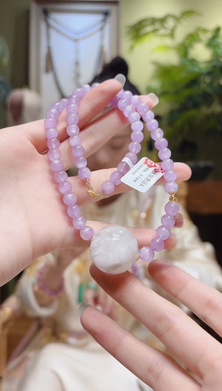 【闪购商品】锂辉石项链18K金镶嵌雪花幽灵顶珠开运牌紫锂项链