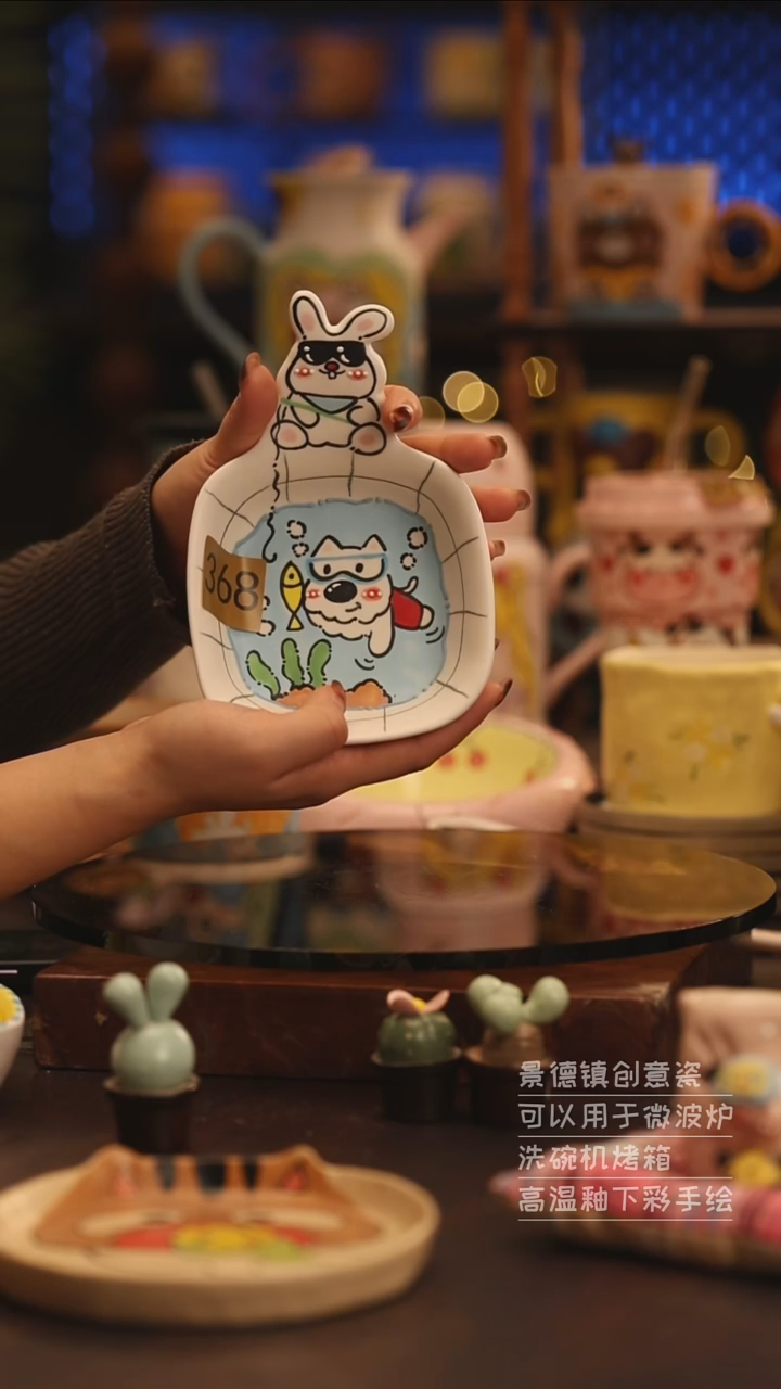 陶瓷景德镇可爱陶瓷釉下彩绘设计师款