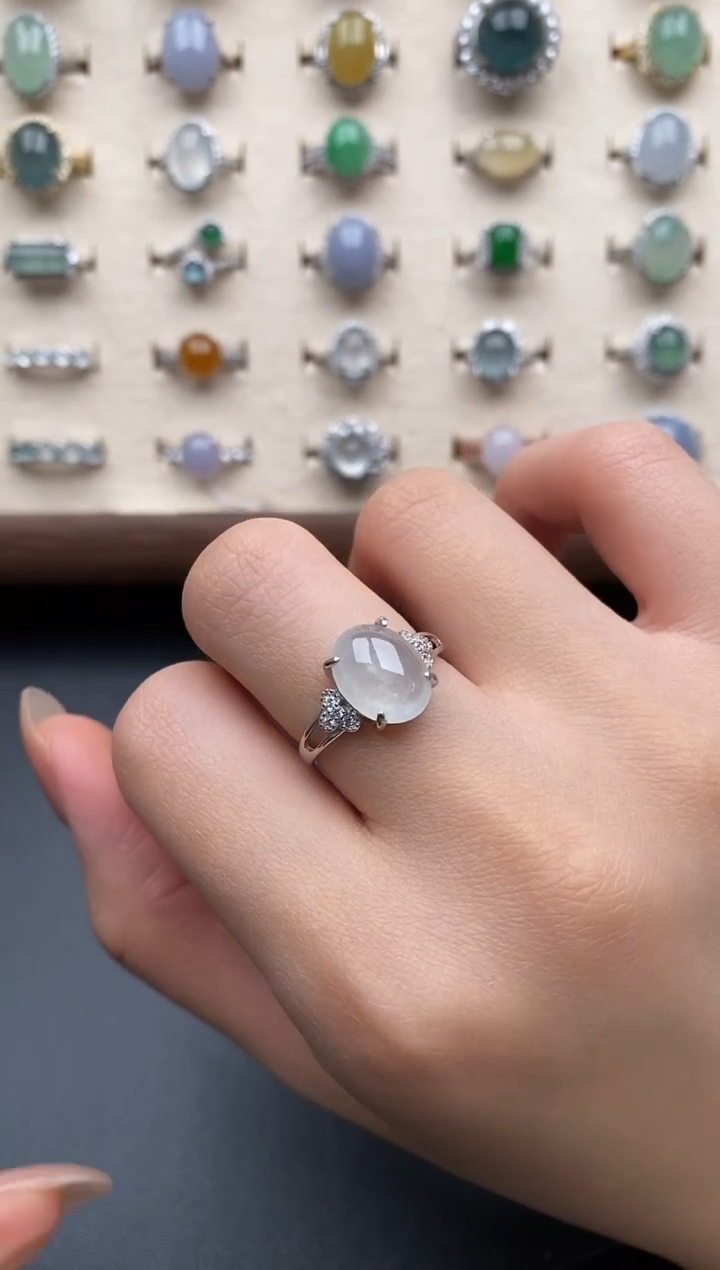 银S925镶嵌戒指翡翠一物一证一礼盒