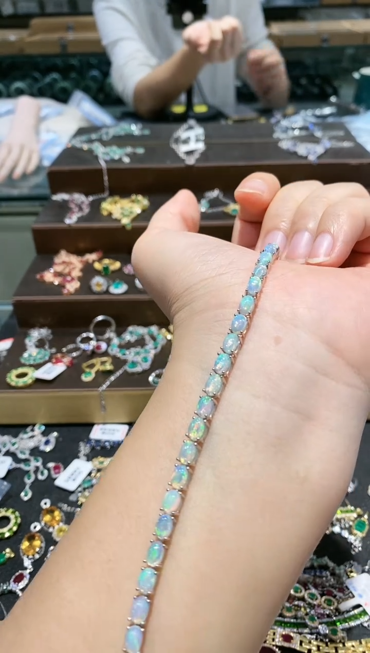 【闪购商品】欧泊手链银S925镀金镶嵌手链