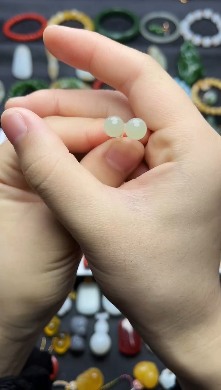 银S925镶嵌和田玉耳饰单珠耳钉06