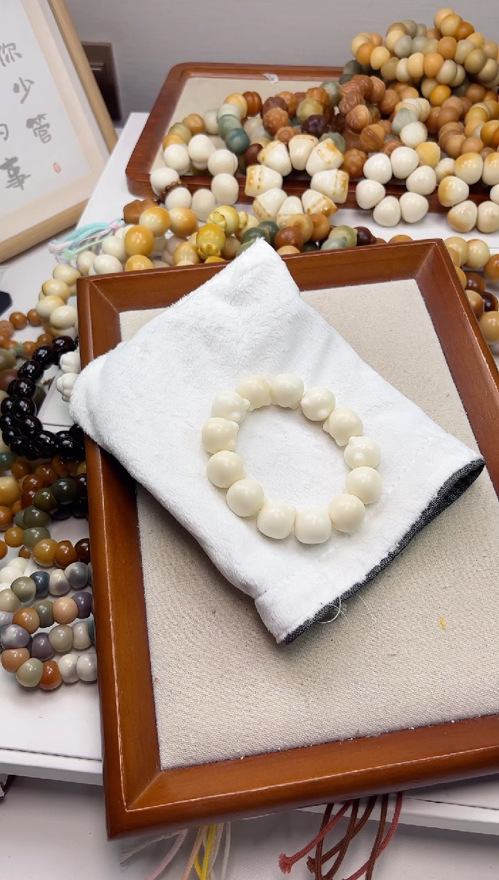 手串菩提根/象牙果沐f33干磨瓷白猫猫头20mm手串