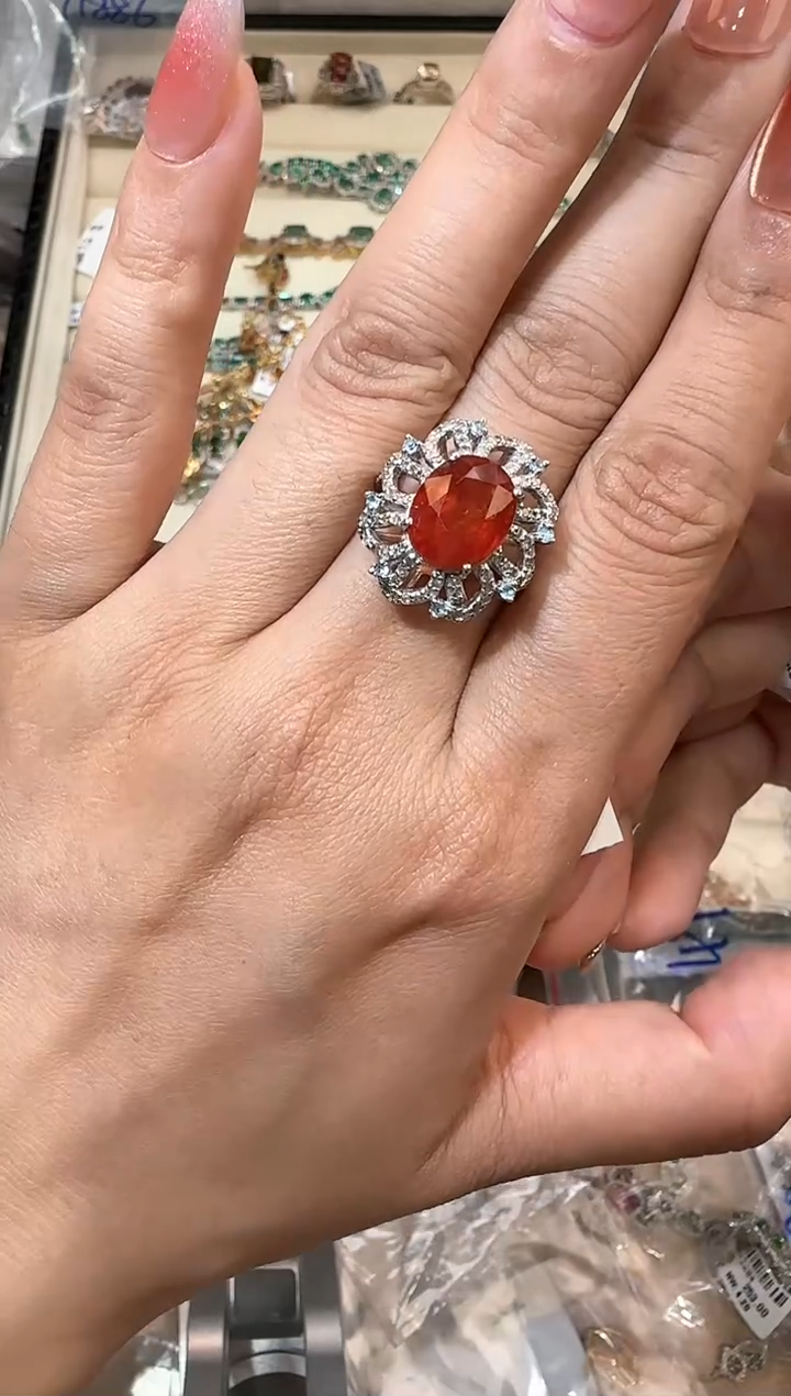 【闪购商品】定制石榴石戒指银S925镶嵌戒指