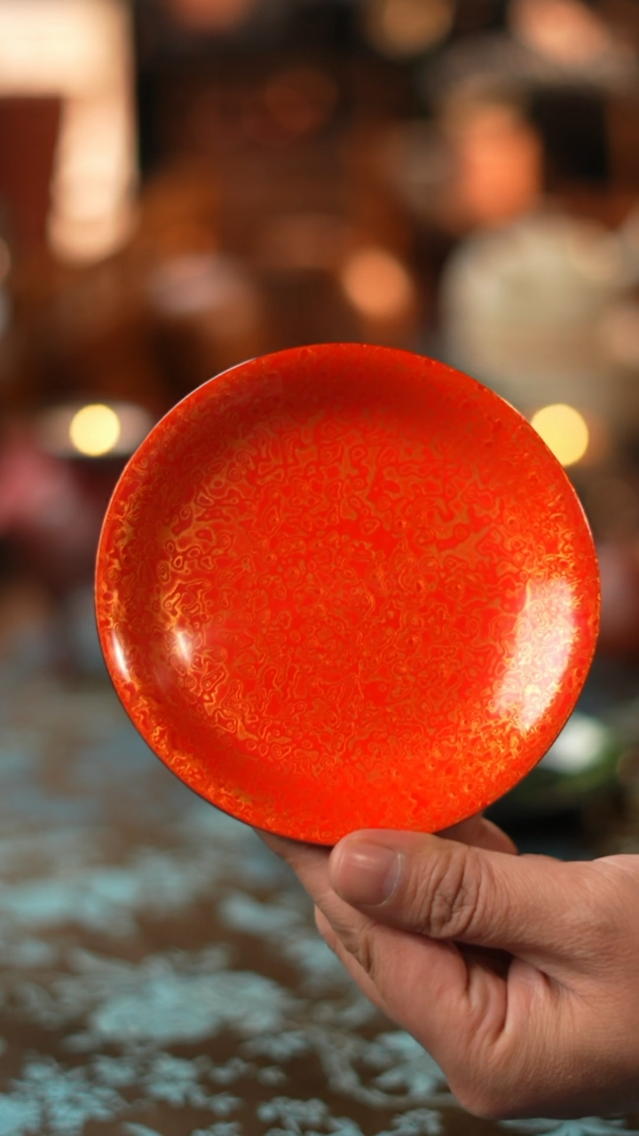 【闪购商品】手工木胎大漆犀皮绿壶承