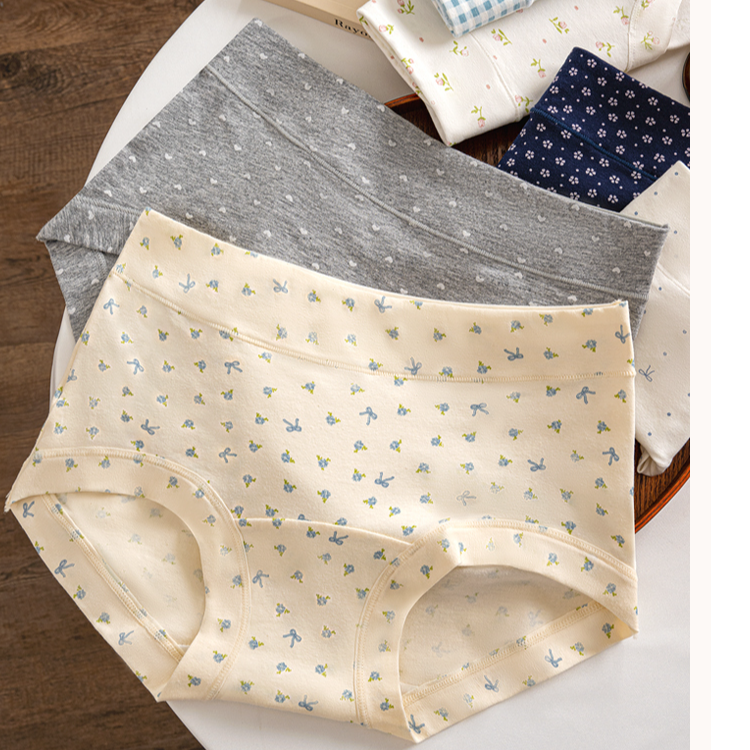 花小纤2876JY碎花中高腰印花女平角内裤纯棉内裤女内裤温柔舒适