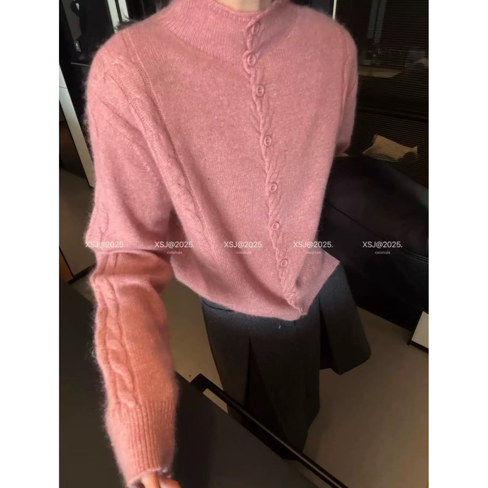 3608【立领多扣麻花开衫】秋季新款宽松毛衣外穿女士气质上衣